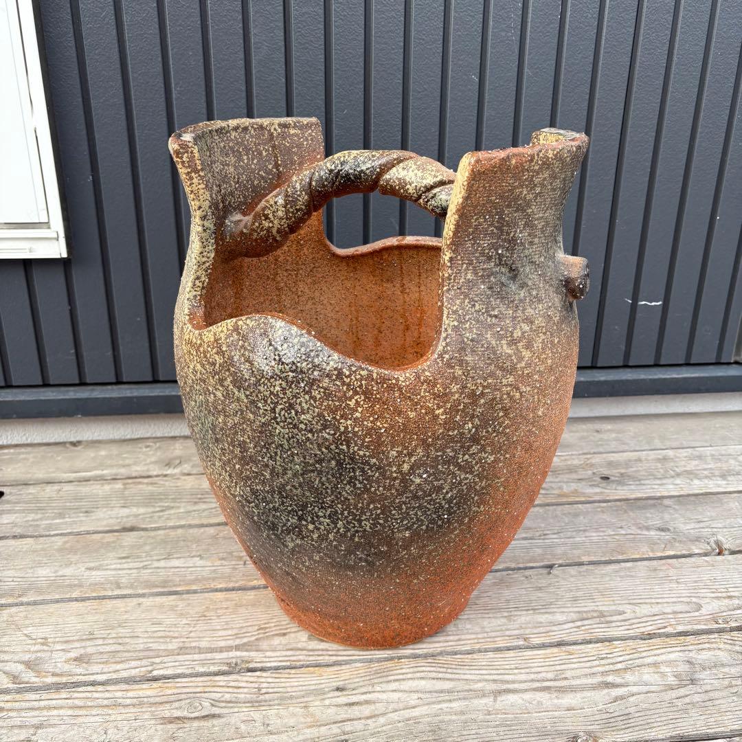 信楽焼 手桶花瓶 大型 壺 フラワーベース 陶器 花器 和風 オブジェ 傘立て