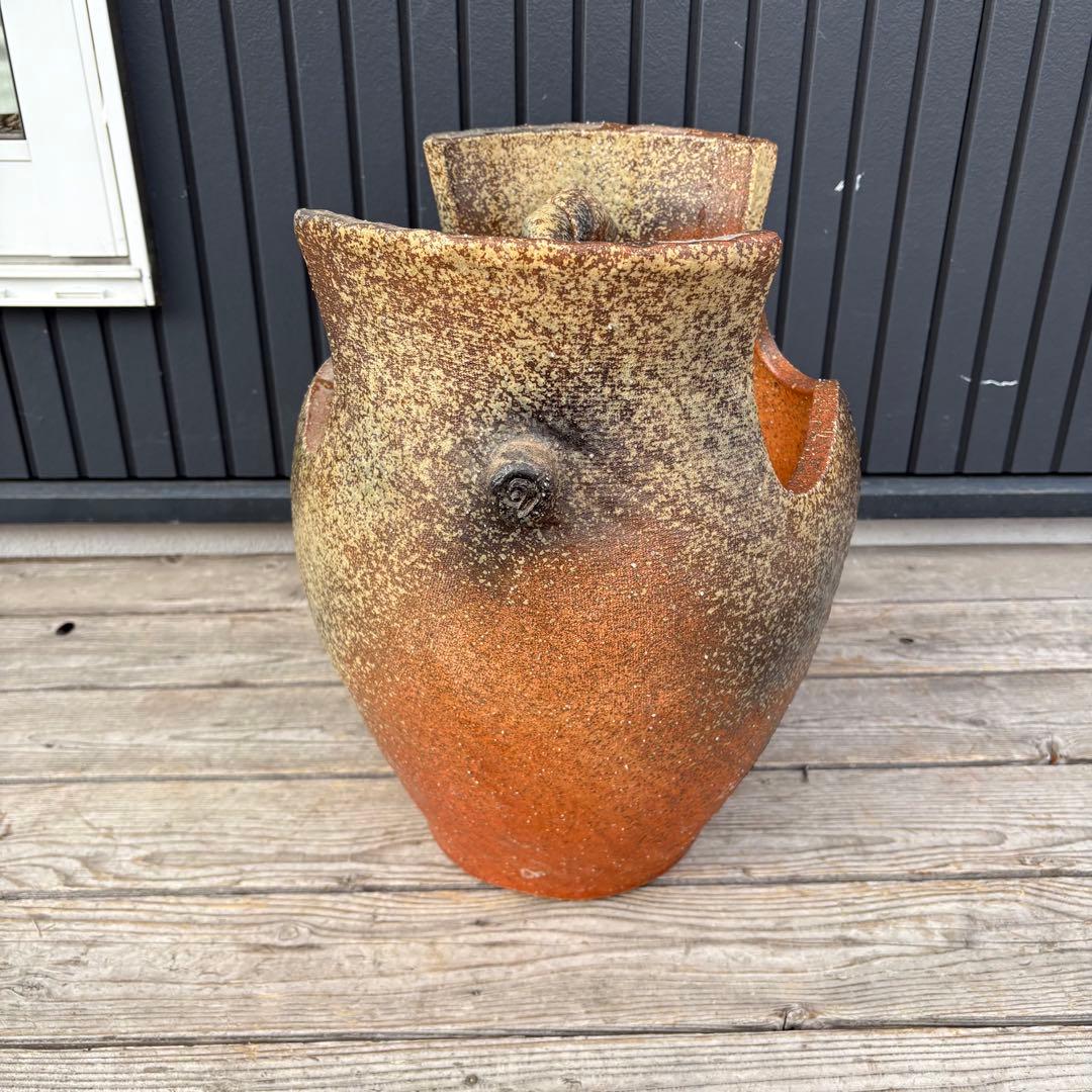 信楽焼 手桶花瓶 大型 壺 フラワーベース 陶器 花器 和風 オブジェ 傘立て