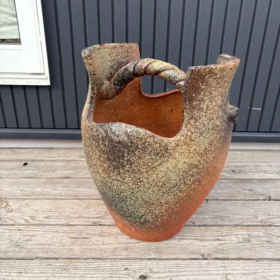 信楽焼 手桶花瓶 大型 壺 フラワーベース 陶器 花器 和風 オブジェ 傘立て