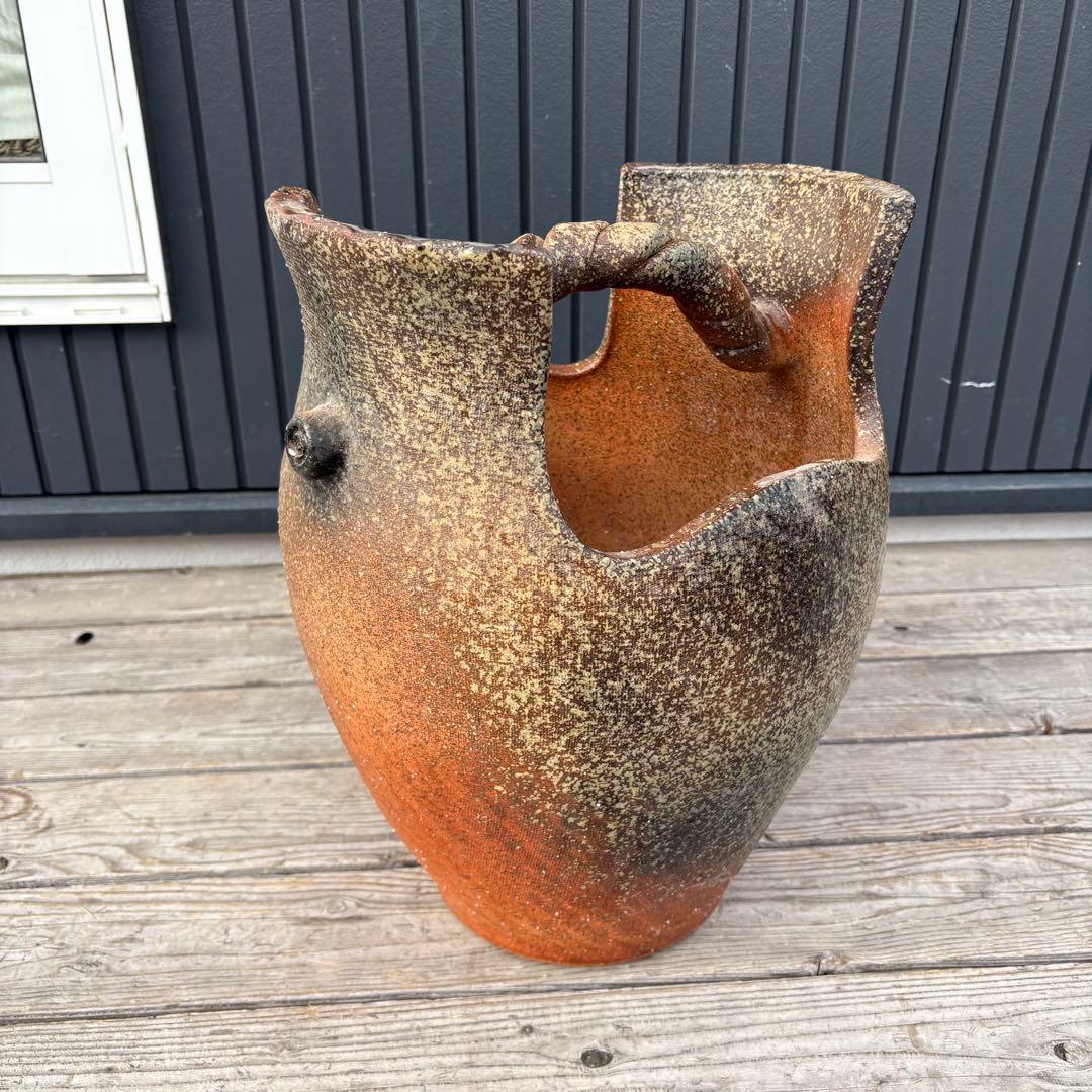 信楽焼 手桶花瓶 大型 壺 フラワーベース 陶器 花器 和風 オブジェ 傘立て