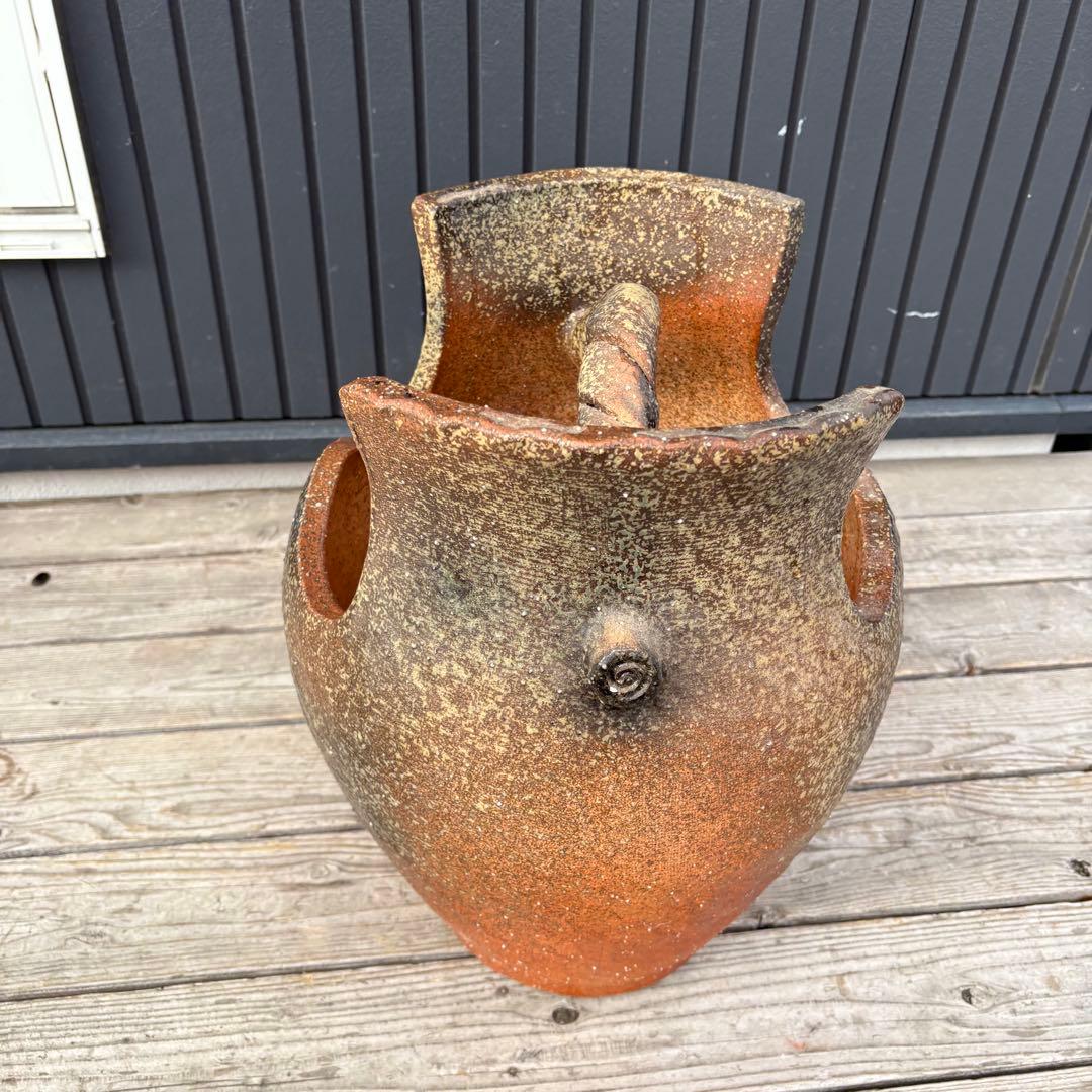信楽焼 手桶花瓶 大型 壺 フラワーベース 陶器 花器 和風 オブジェ 傘立て