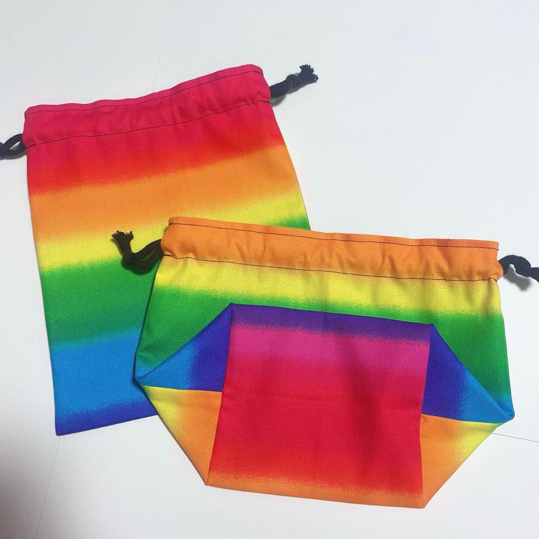No. 366＊入学グッズ　手提げバッグ　体操着袋　ハンドメイド　レインボー柄