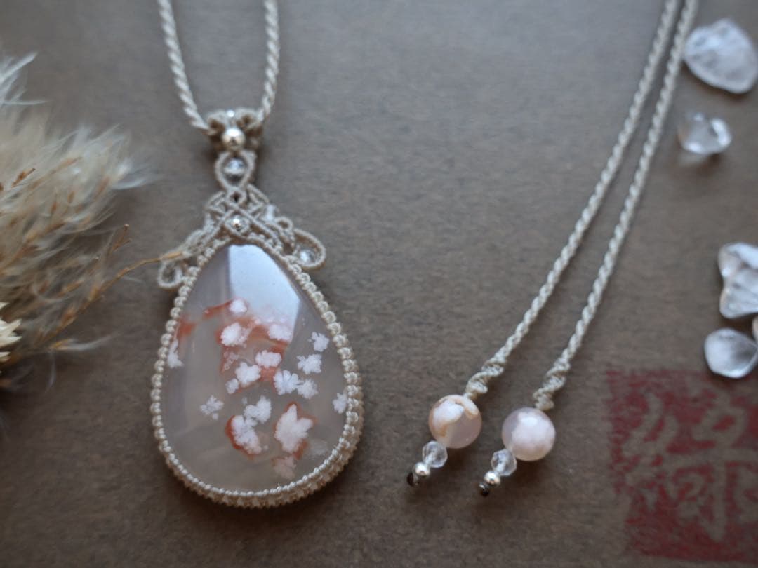 いちまま 桜瑪瑙　マクラメ　ネックレス