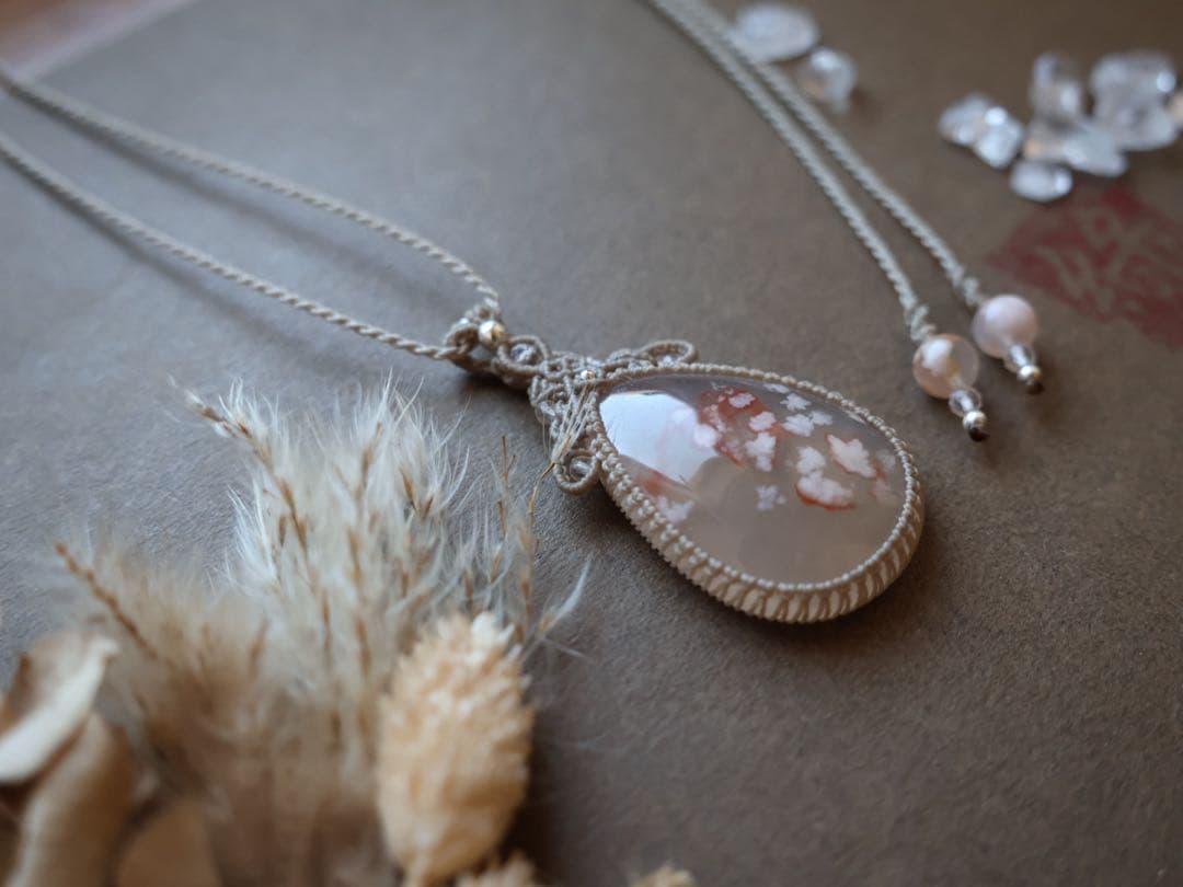 いちまま 桜瑪瑙　マクラメ　ネックレス