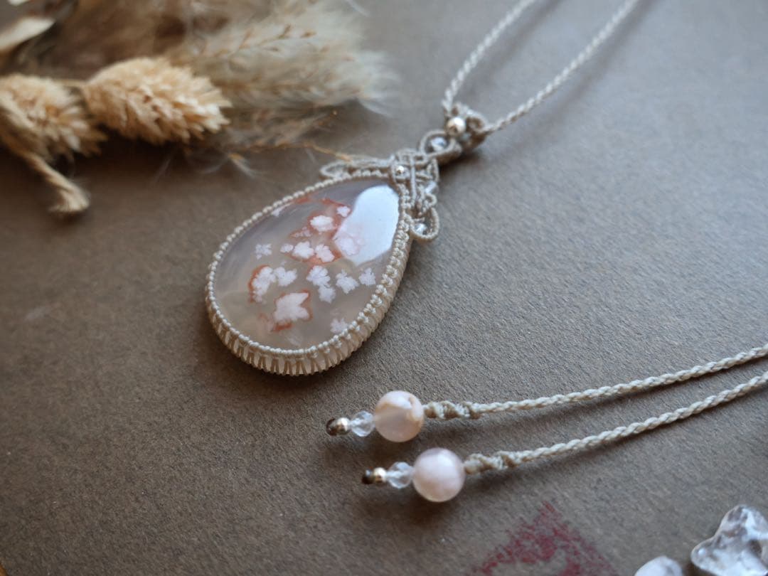 いちまま 桜瑪瑙　マクラメ　ネックレス