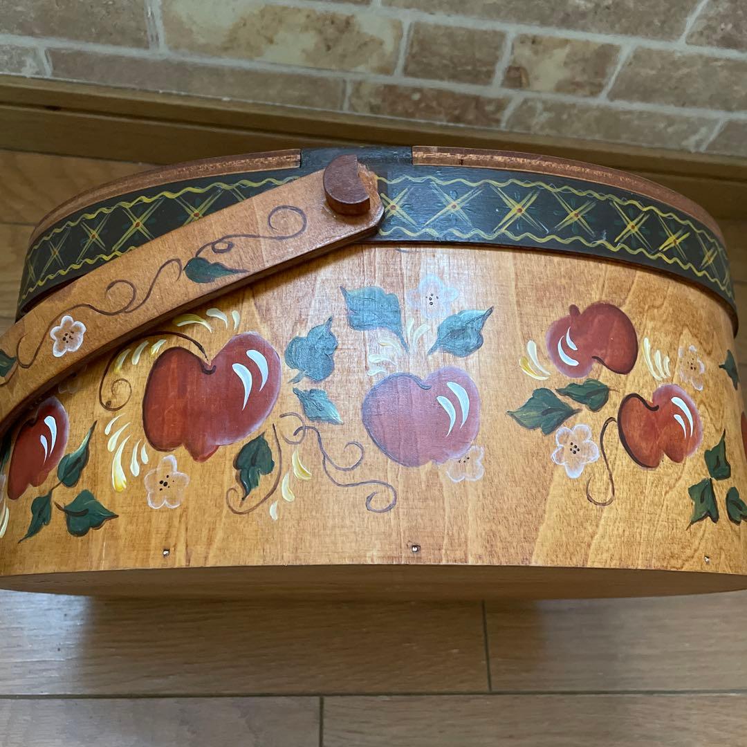 送料無料！トールペイント　大型木製バスケット　蓋付き