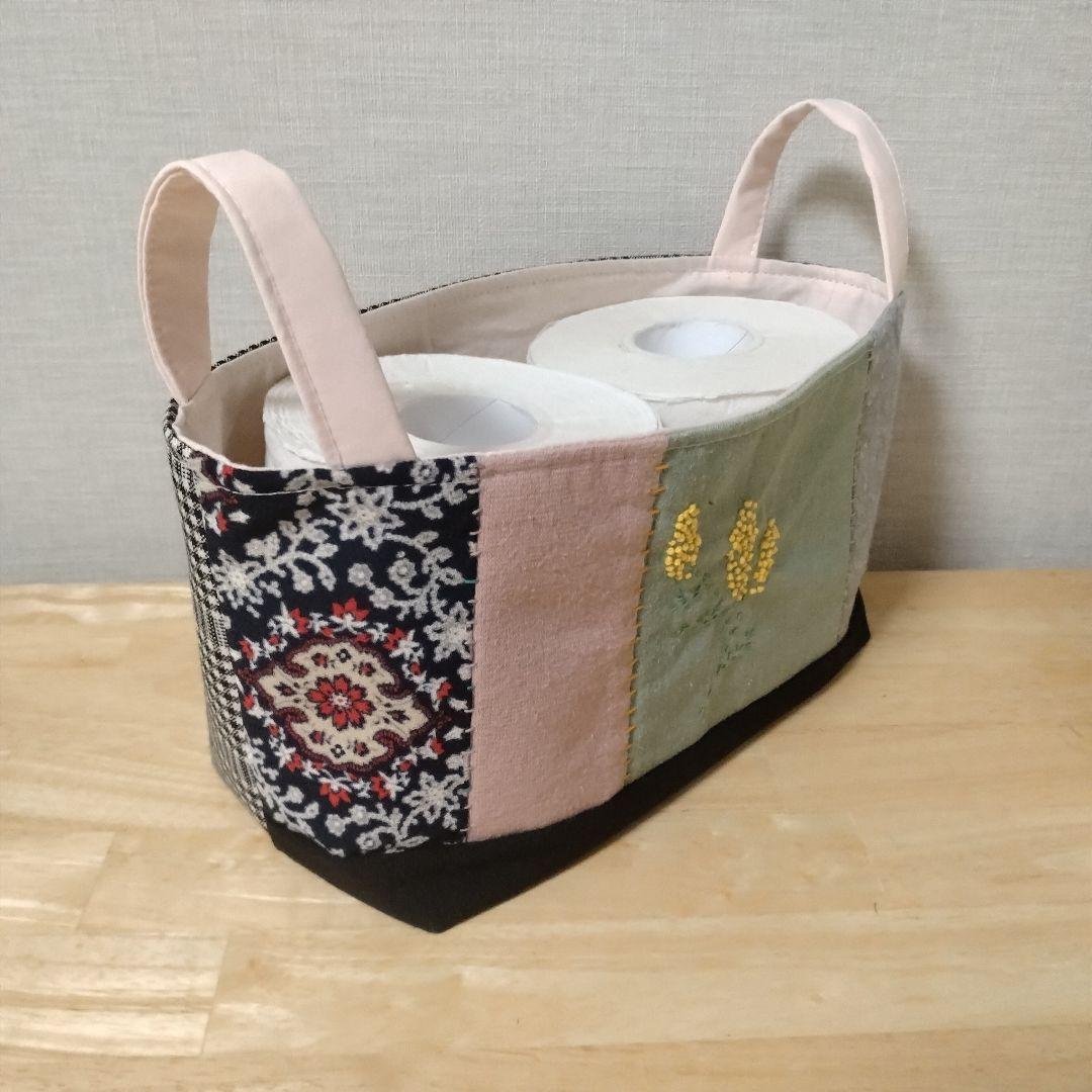 74　ハンドメイド リメイク 布バスケット　ファブリックバスケット　小物入れ