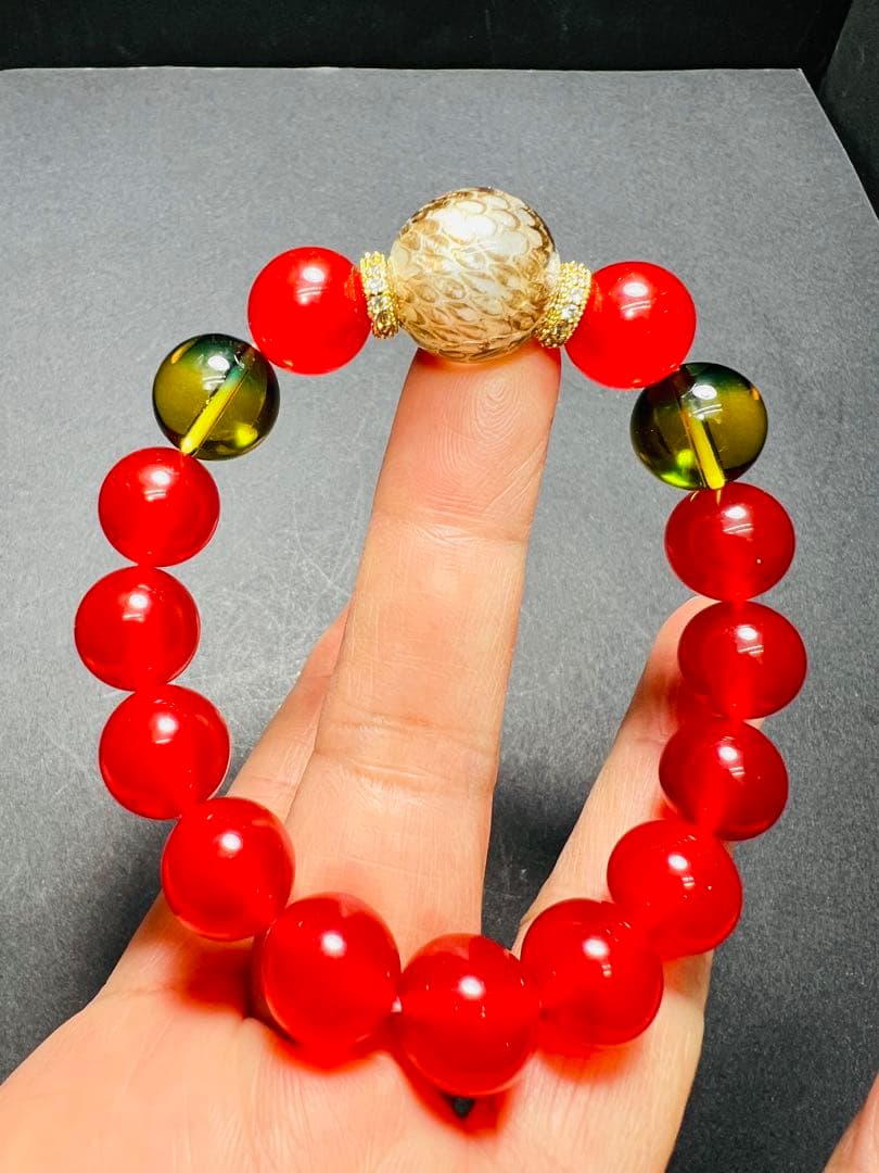 沖縄ハブ琉石✨秘紅石黄緑水晶超金運ブレスレット❗️宝くじ運　すごい波動　最高の金運
