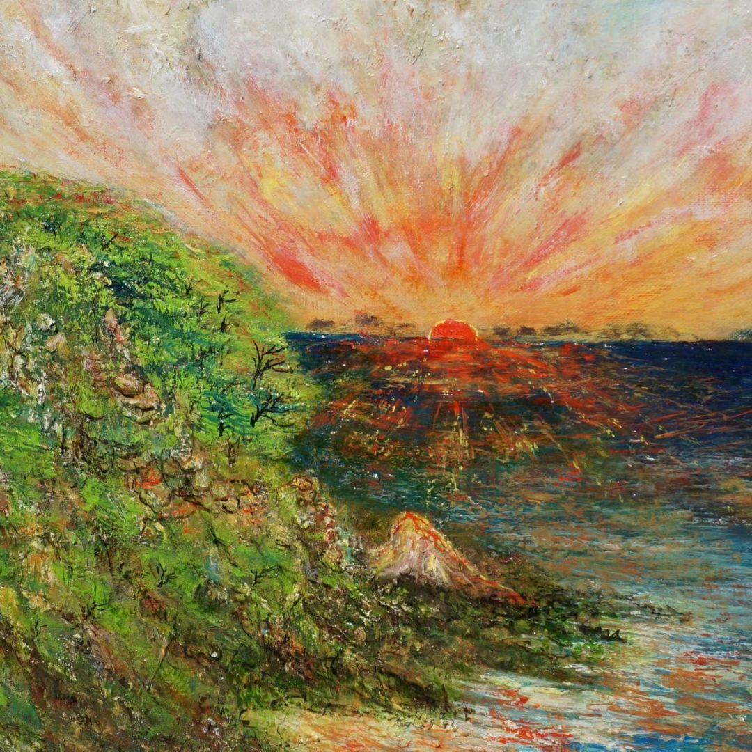 【今週末出品終了】「夕日」 大きな絵画 油絵 F80号 風景画 瀬戸内海 迫力