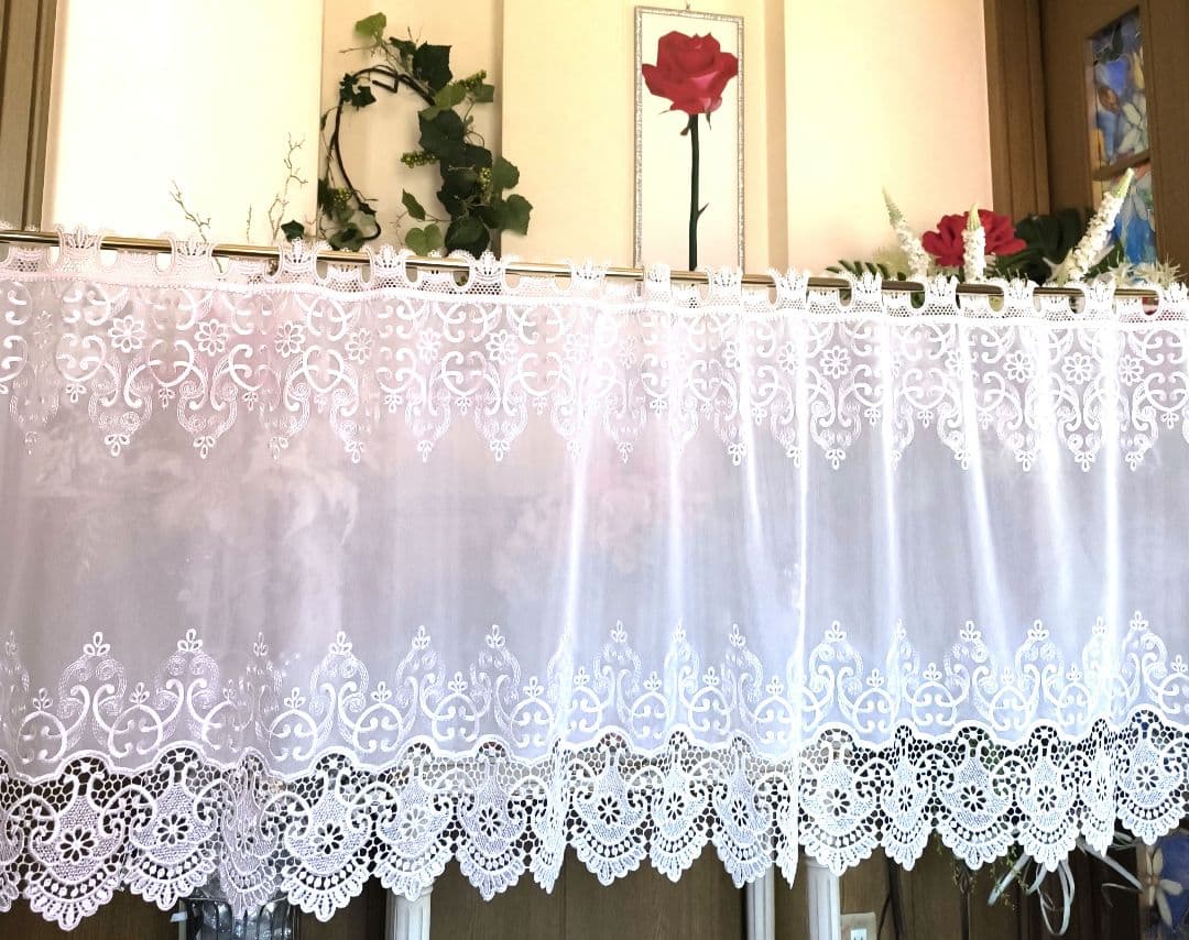 カフェカーテン【ナオちゃん様　マクラメ刺繍トルコレース　トリムデザイン】