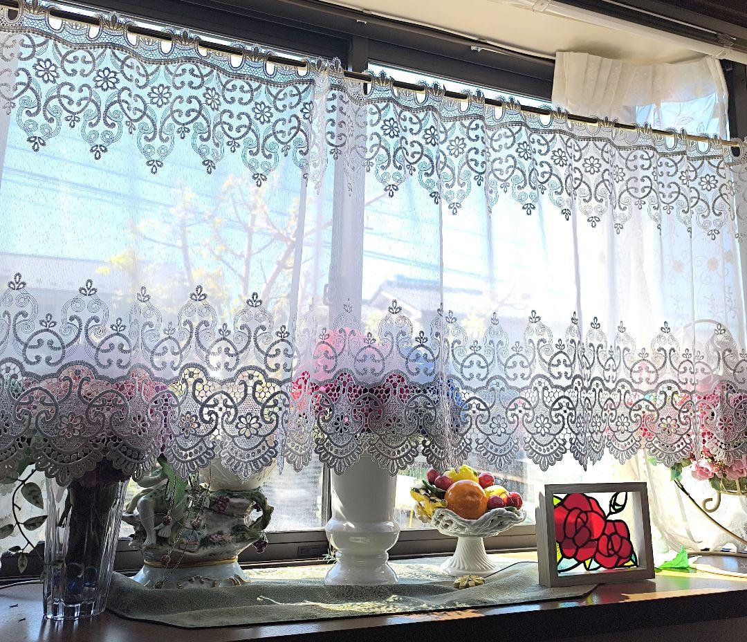 カフェカーテン【ナオちゃん様　マクラメ刺繍トルコレース　トリムデザイン】