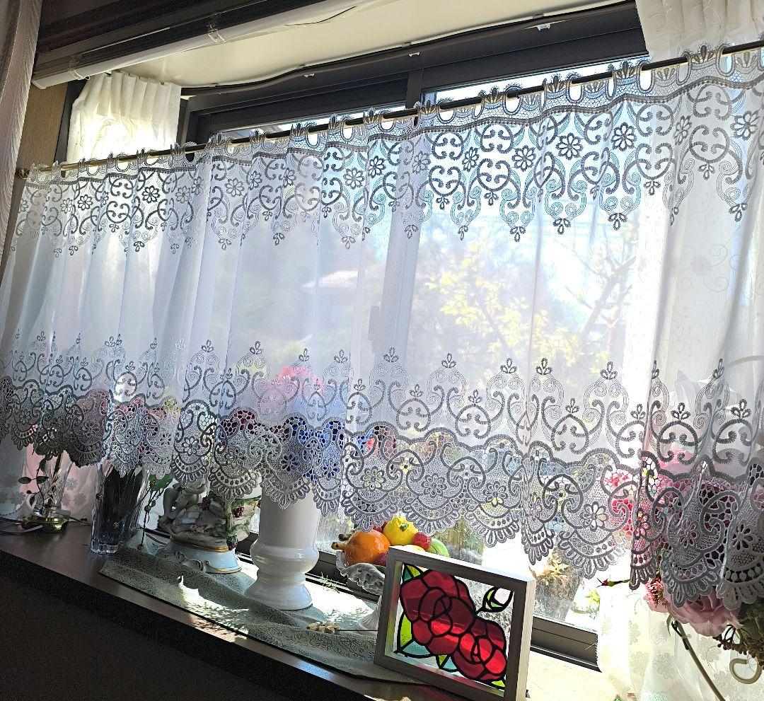 カフェカーテン【ナオちゃん様　マクラメ刺繍トルコレース　トリムデザイン】