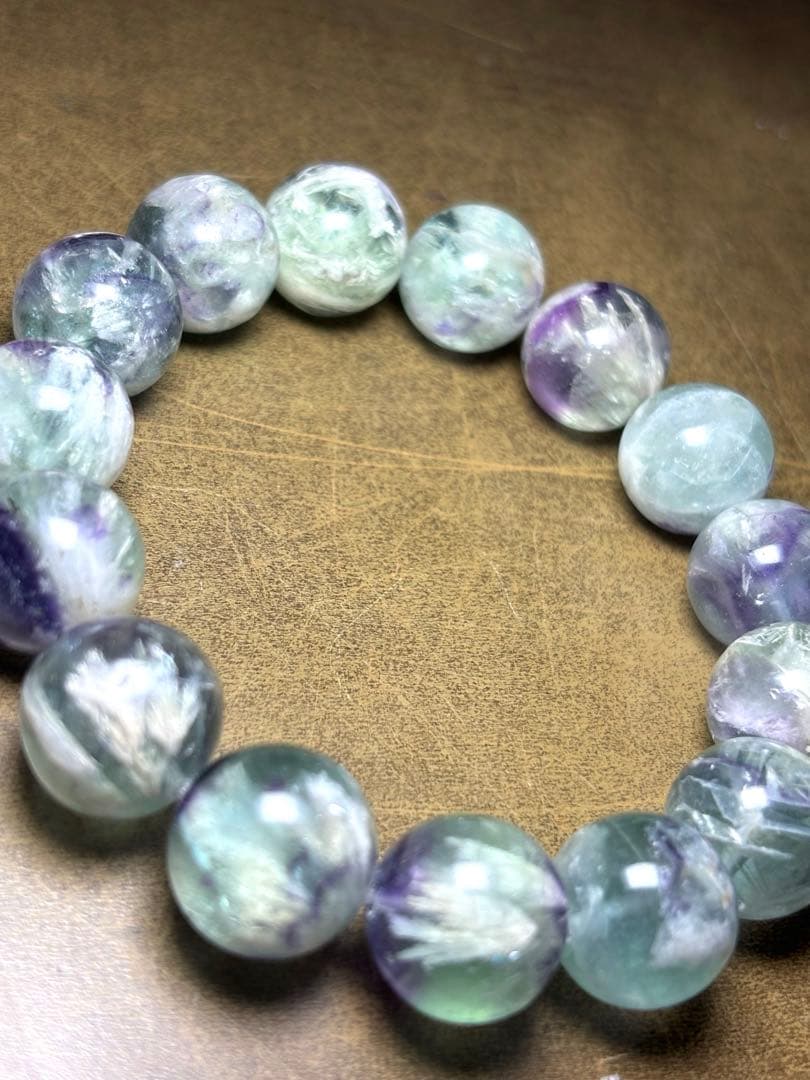 【極上】エンジェルフェザーフローライト大玉ブレスレット約14.6㎜（新品未使用）