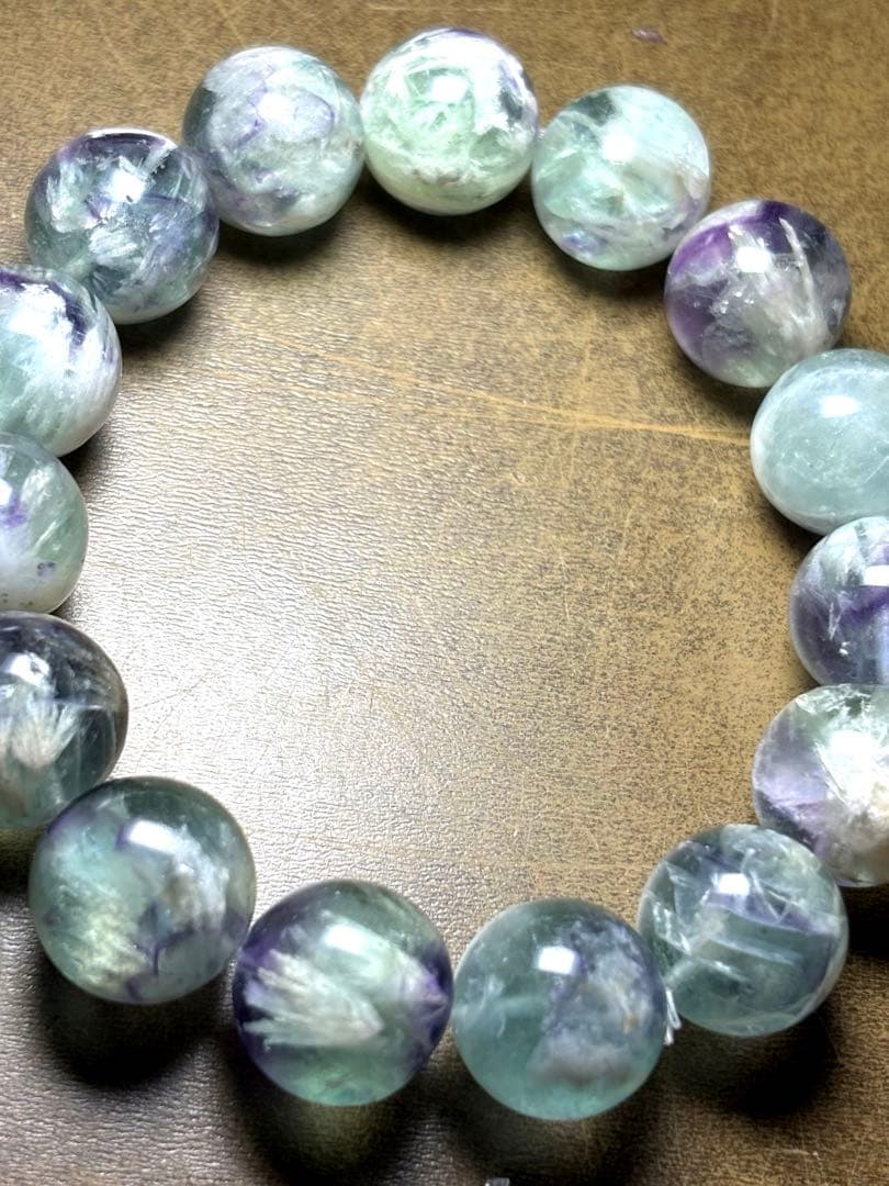 【極上】エンジェルフェザーフローライト大玉ブレスレット約14.6㎜（新品未使用）