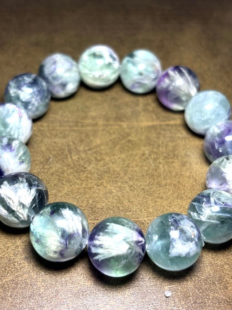 【極上】エンジェルフェザーフローライト大玉ブレスレット約14.6㎜（新品未使用）