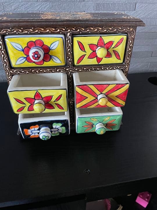 アンティーク　小物入れ　アジアン　花柄