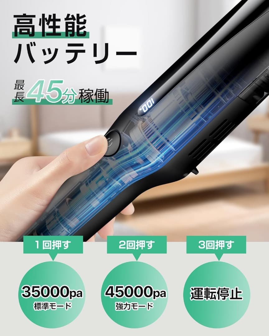 ✨人気✨コードレス掃除機 45KPa強力吸引 0.5kg軽量2WAY スタンド付