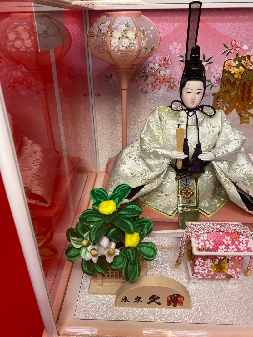 東京久月　雛人形　ガラスケース入り親王飾り・間口約４９×奥行約３１×高さ約３４㎝