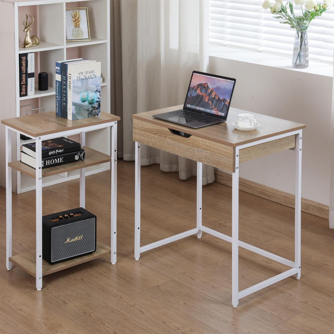 【人気商品ナチュラル】パソコンデスク引き出し付き収納ラック付き木製書斎机学習机