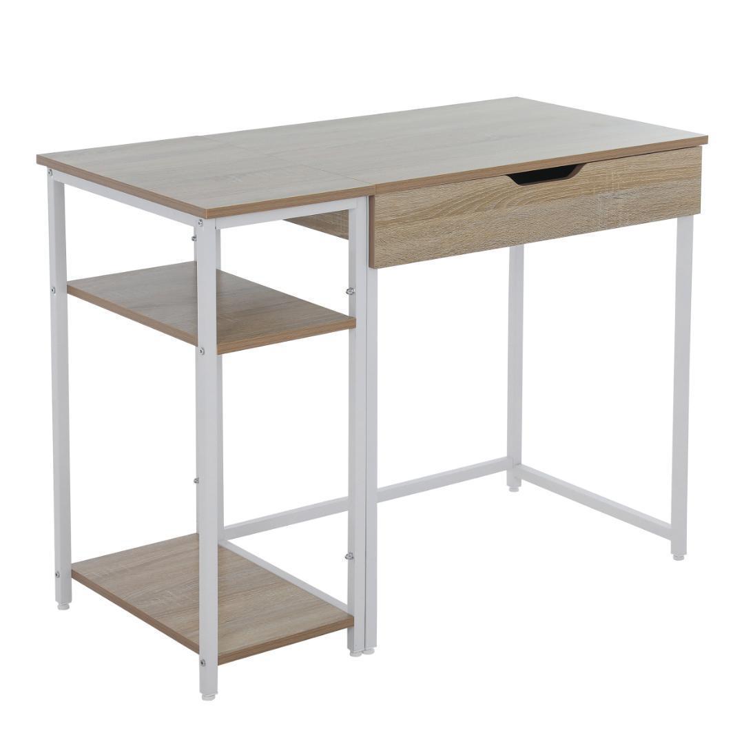 【人気商品ナチュラル】パソコンデスク引き出し付き収納ラック付き木製書斎机学習机