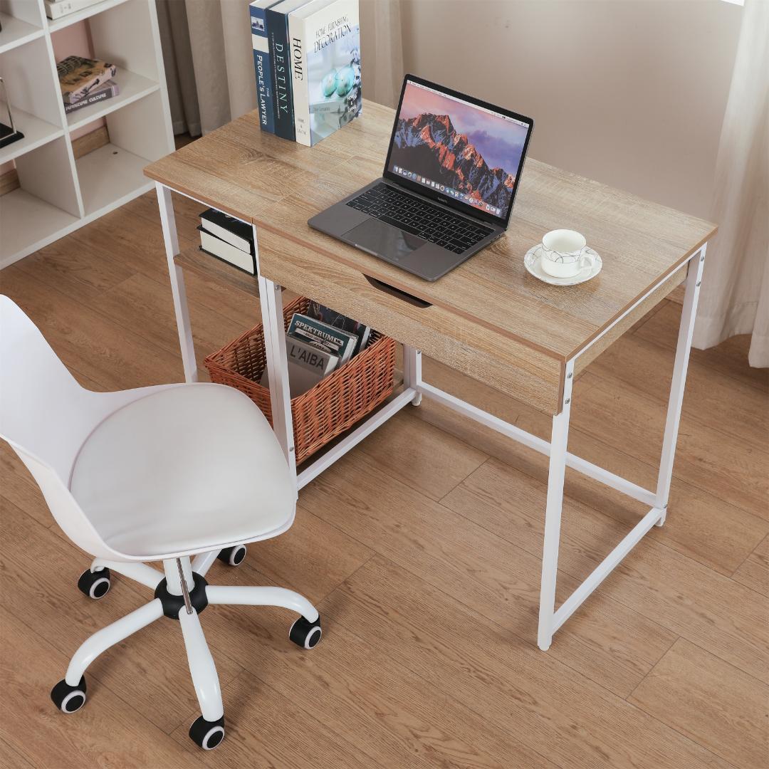 【人気商品ナチュラル】パソコンデスク引き出し付き収納ラック付き木製書斎机学習机