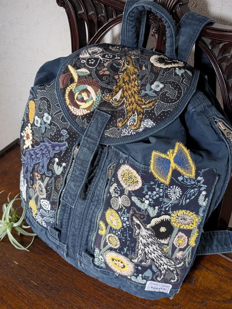 ❇️専用に《吉田カバンとWolf＆Flower》古布藍型染　朱入　ミナ　リュック