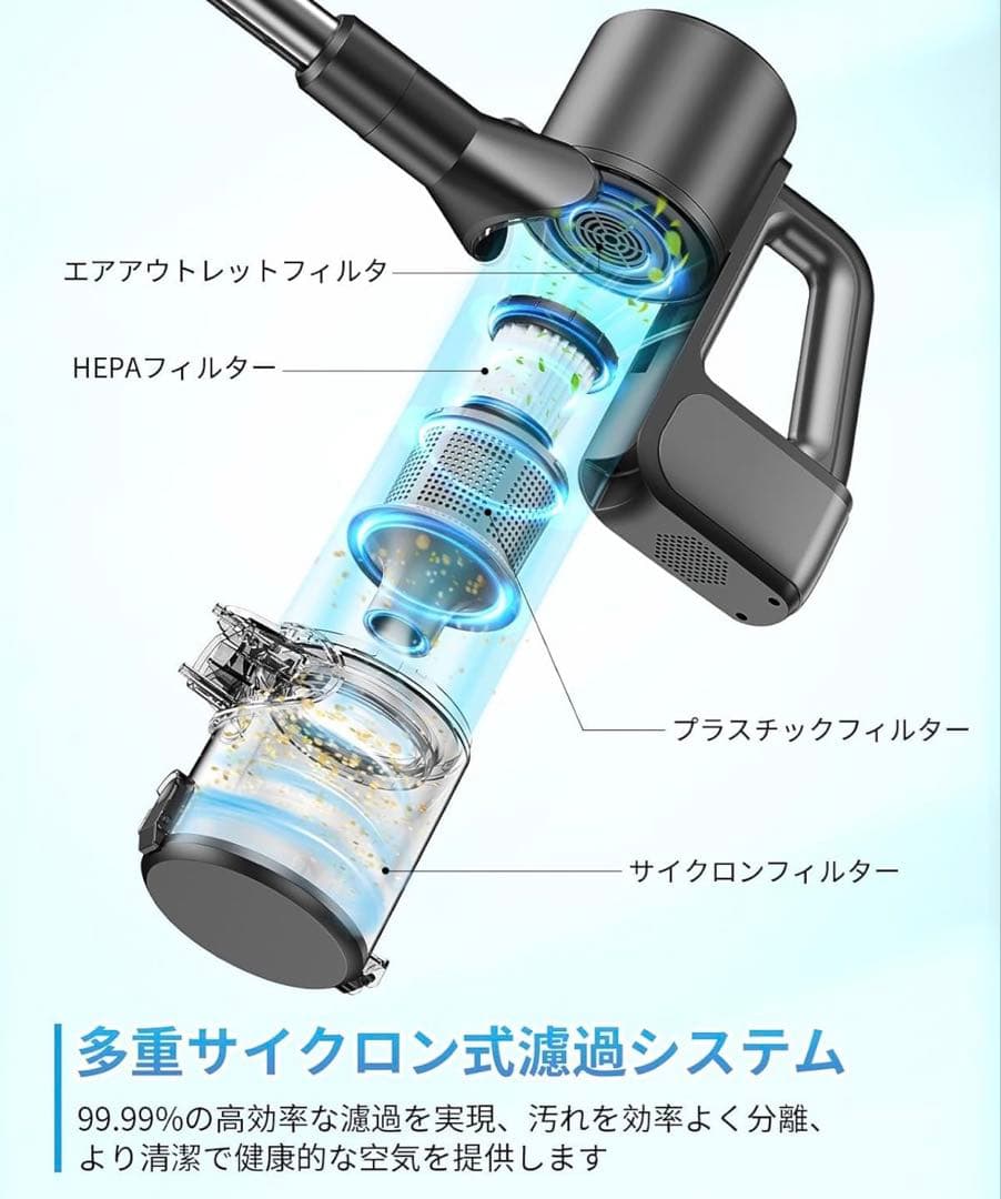 コードレス掃除機 ハンディー 超強力吸引 水タンク サイクロン グリーンライト