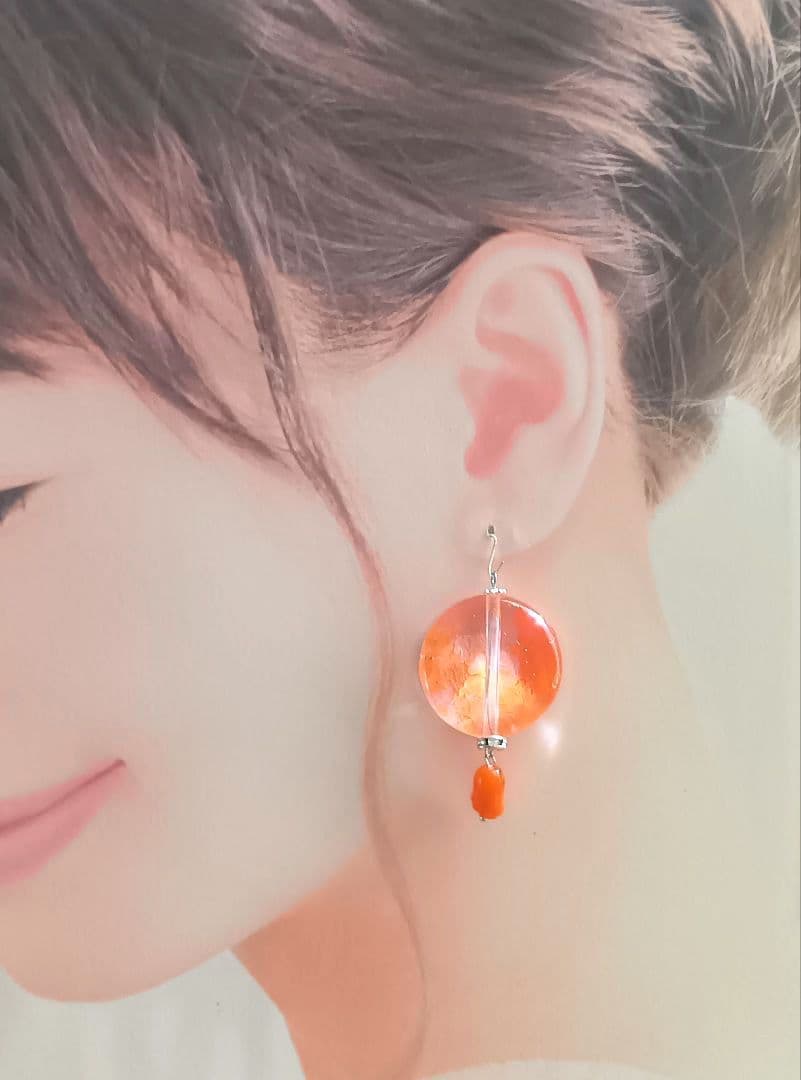 9281 手染めアクリルビーズ チェコビーズ ハンドメイド オレンジ パーツ