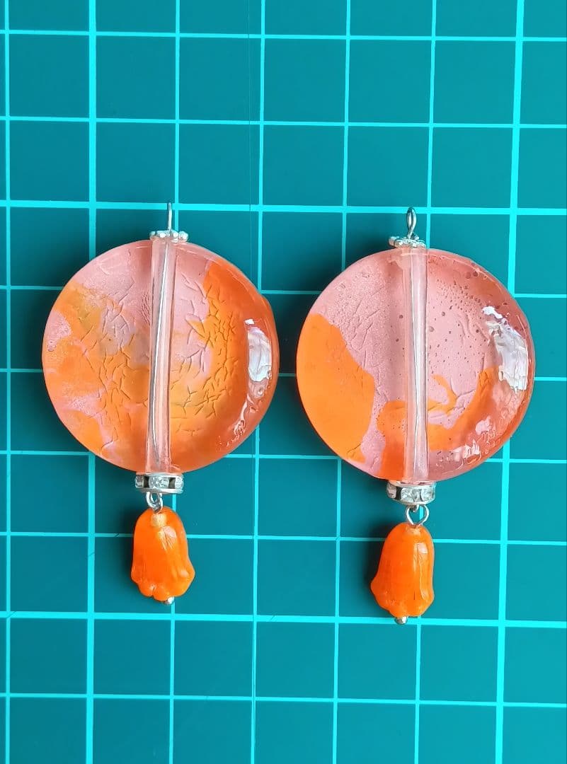 9281 手染めアクリルビーズ チェコビーズ ハンドメイド オレンジ パーツ