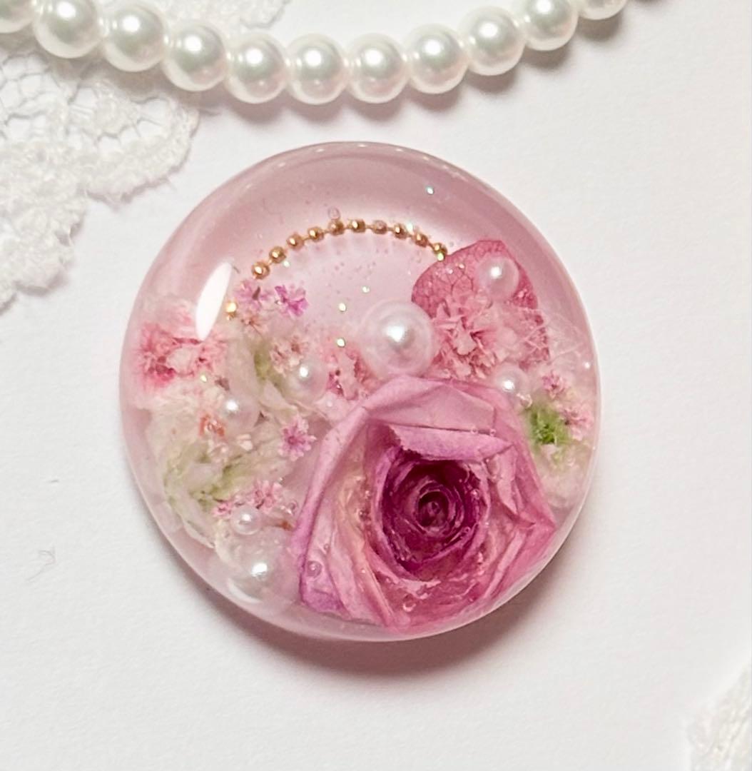 725可憐な♡レジンヘアゴム ピンクローズ 小花ブーケ ゴールドチェーン