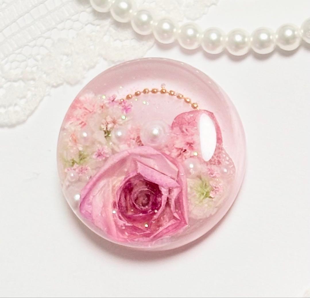 725可憐な♡レジンヘアゴム ピンクローズ 小花ブーケ ゴールドチェーン