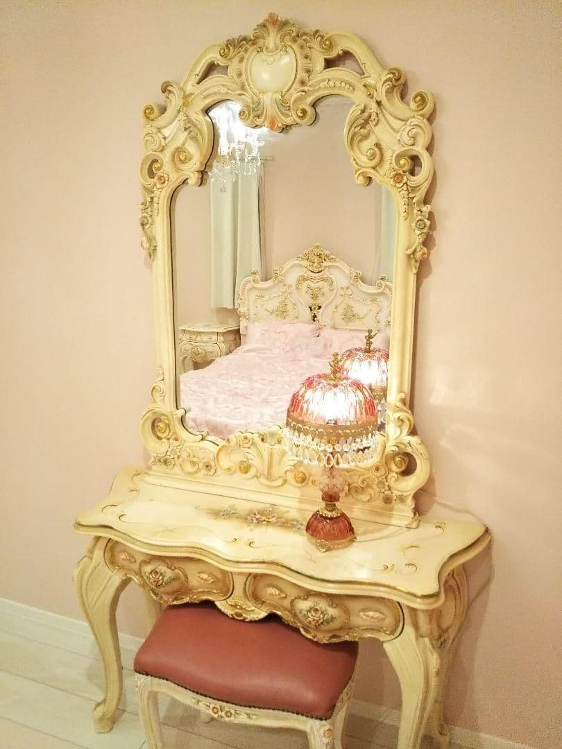 高級ロココ家具 猫脚 お姫様ドレッサー豪華２点 大型ミラーコンソールデスク２点