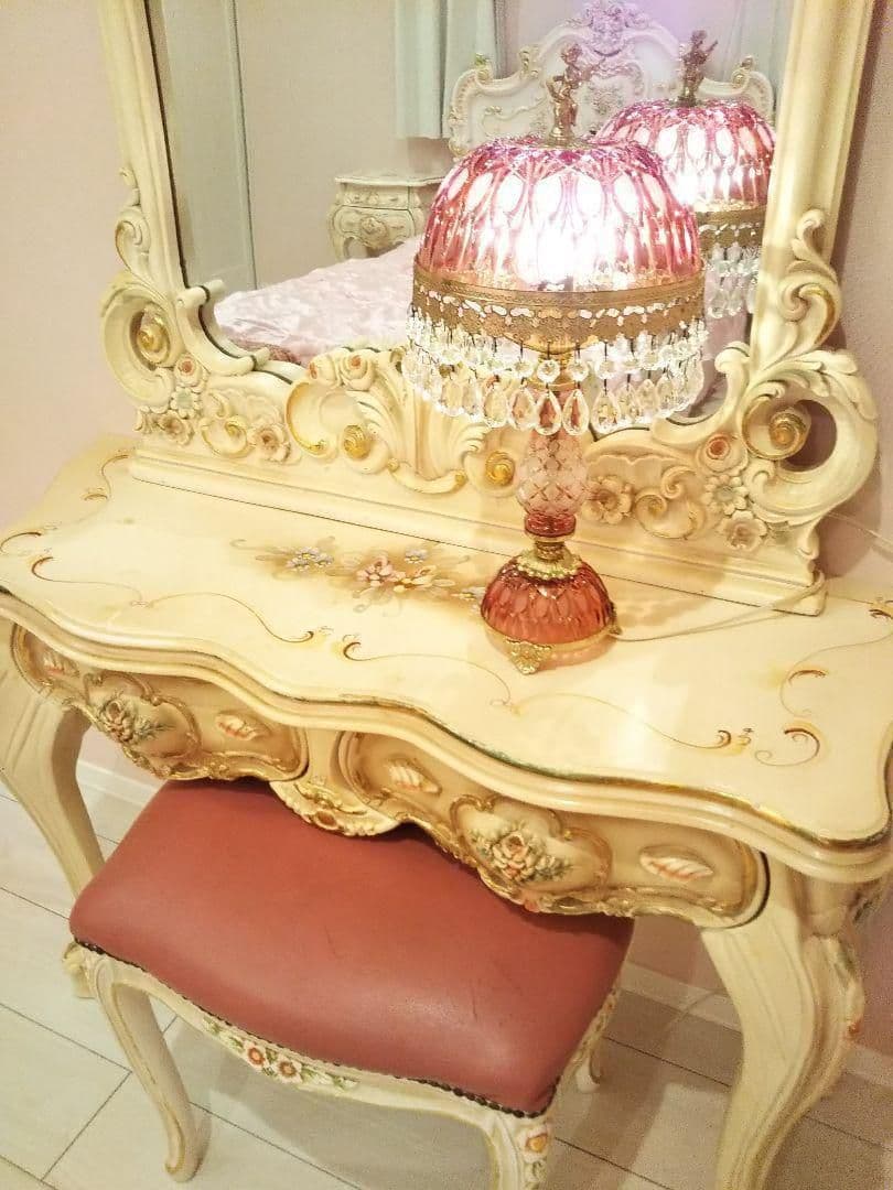 高級ロココ家具 猫脚 お姫様ドレッサー豪華２点 大型ミラーコンソールデスク２点