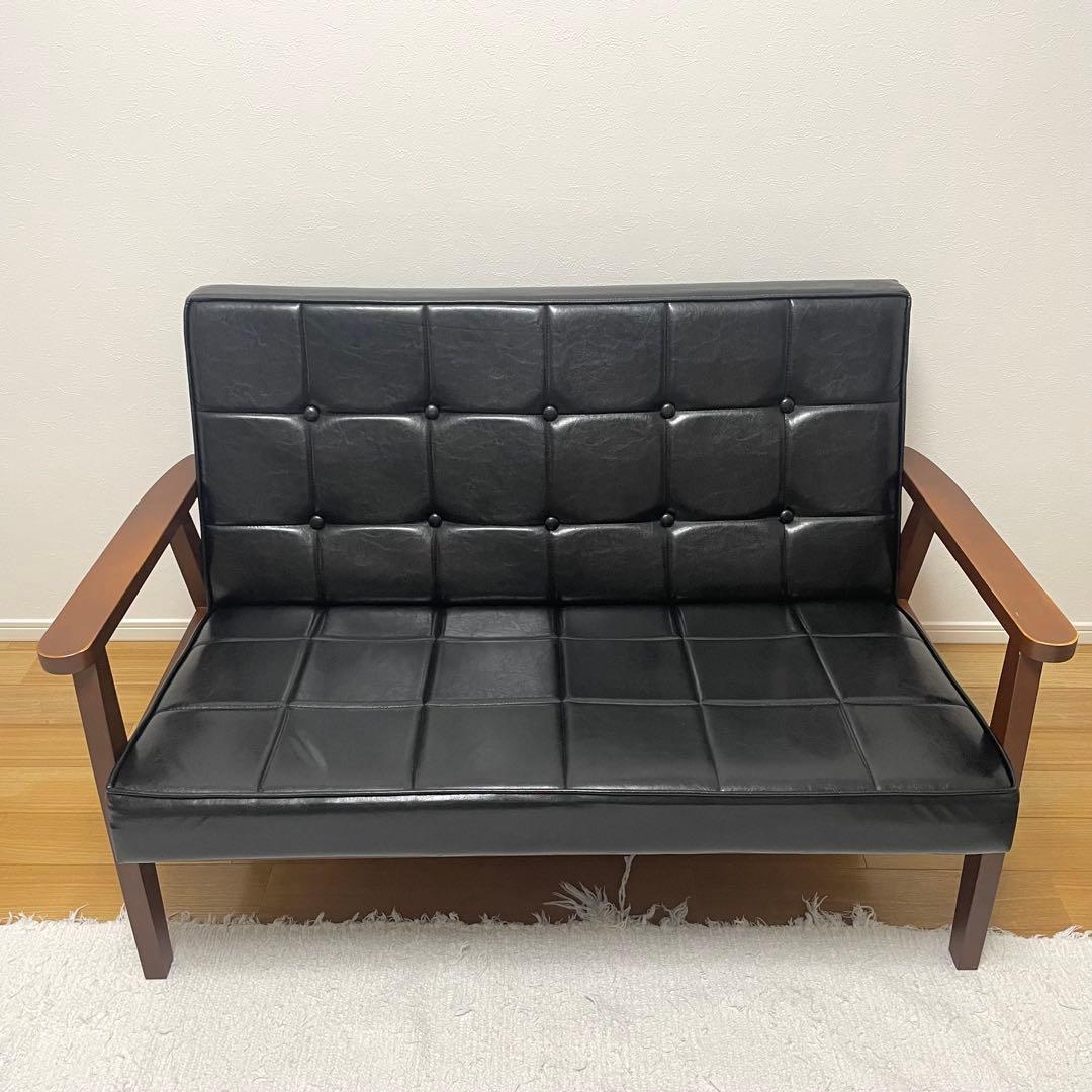 送料無料【合成皮革 2人掛けソファー】肘掛け付き