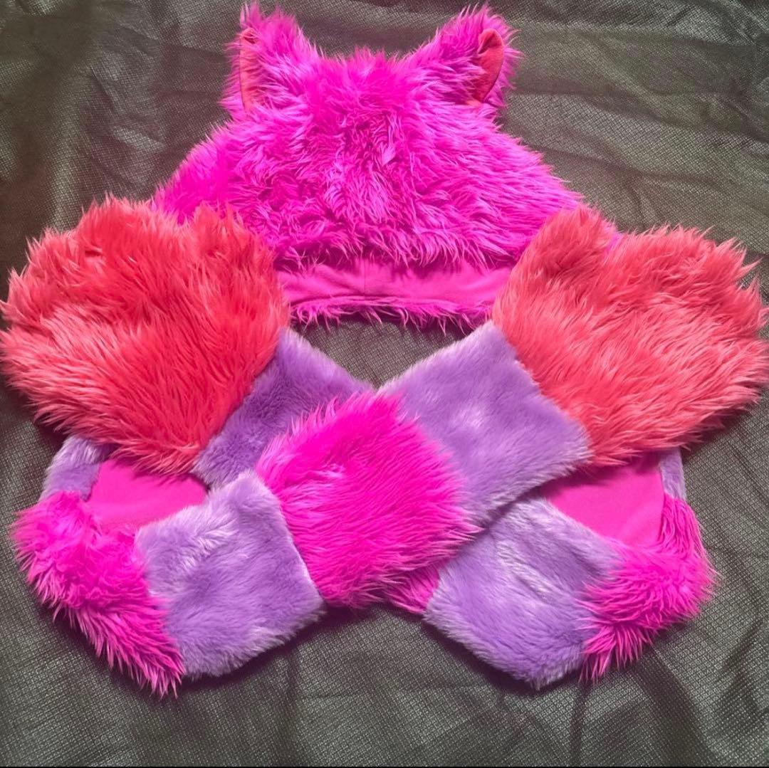 【美品】チェシャ猫 マフラーキャップ ファンキャップ Disney ディズニー