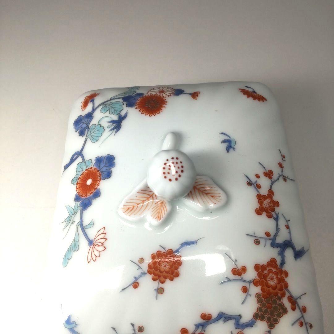 美品 深川製磁 蓋物 色絵花鳥紋 廃盤 希少
