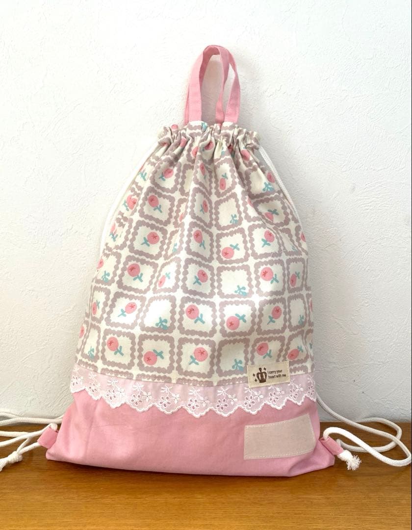 リクエスト品　ハンドメイド　入園入学準備　図書袋　ふわふわフラワー　ブルー