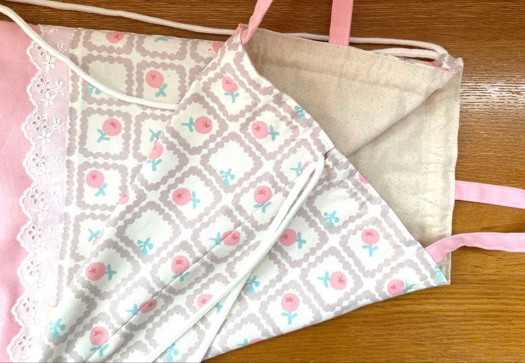 リクエスト品　ハンドメイド　入園入学準備　図書袋　ふわふわフラワー　ブルー