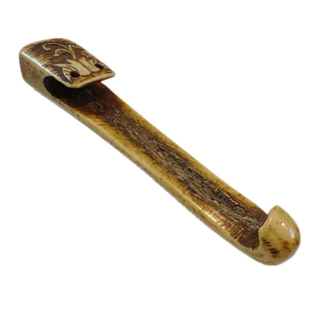 鹿骨製 手彫り 緒締 おじめ 根付パーツ 和骨細工 骨董品 和装小物 和骨董