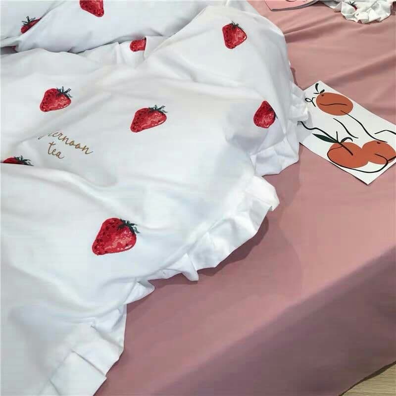 めいちゃ可愛い?いちごシングル布団カバー3点寝具セット四季用枕カバー付肌触最高