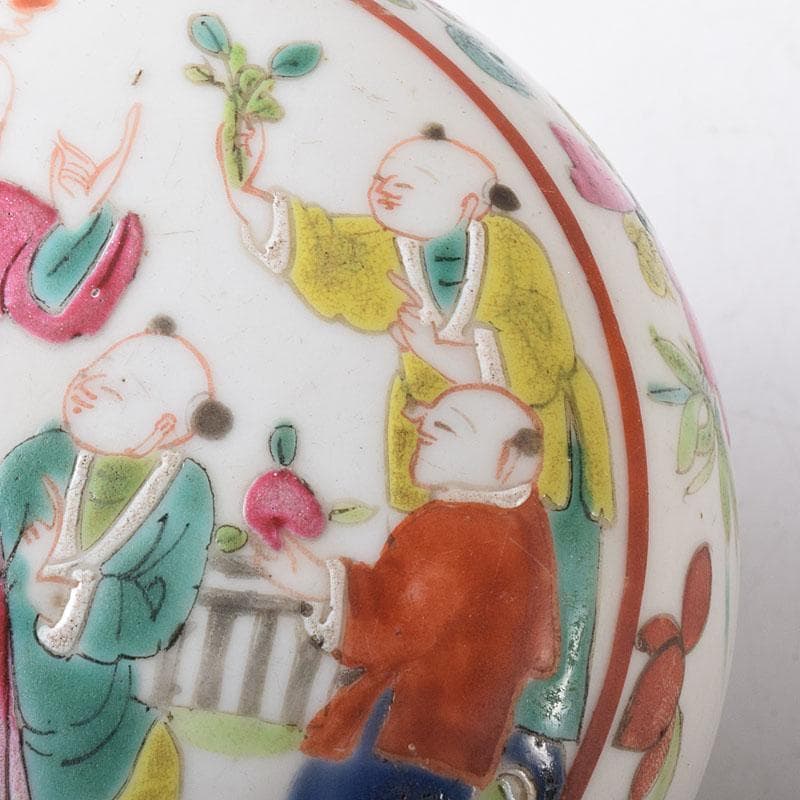 中国　粉彩　蓮花人物文　盒子　香合　蓋物　合わせ箱　V　R8271