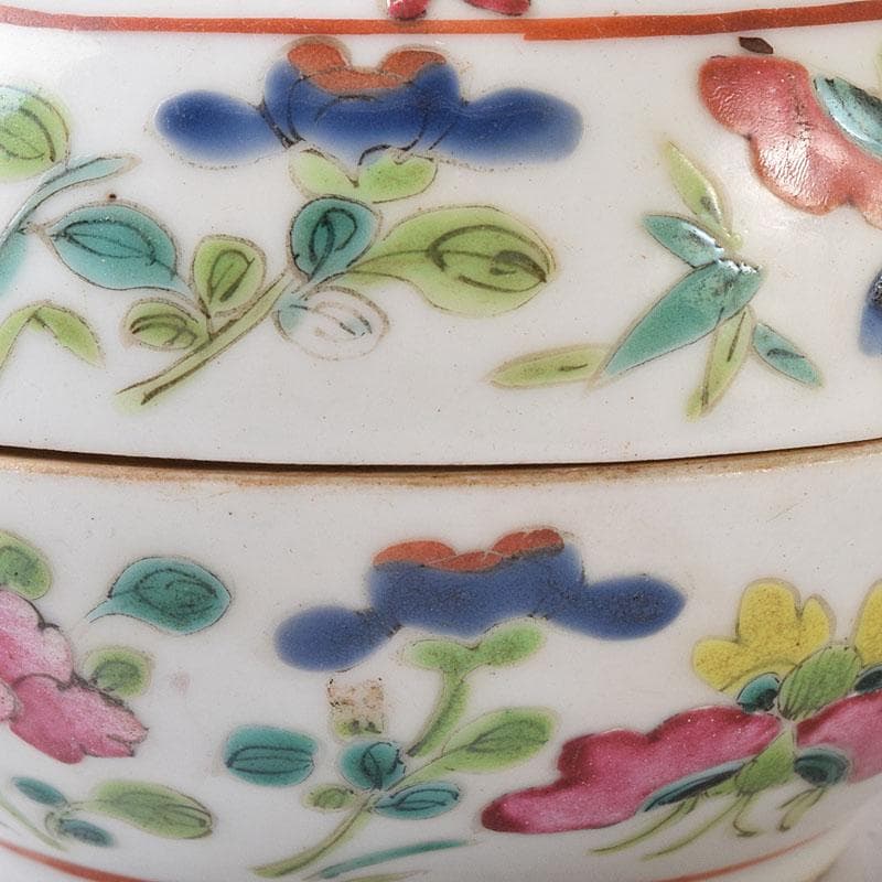 中国　粉彩　蓮花人物文　盒子　香合　蓋物　合わせ箱　V　R8271