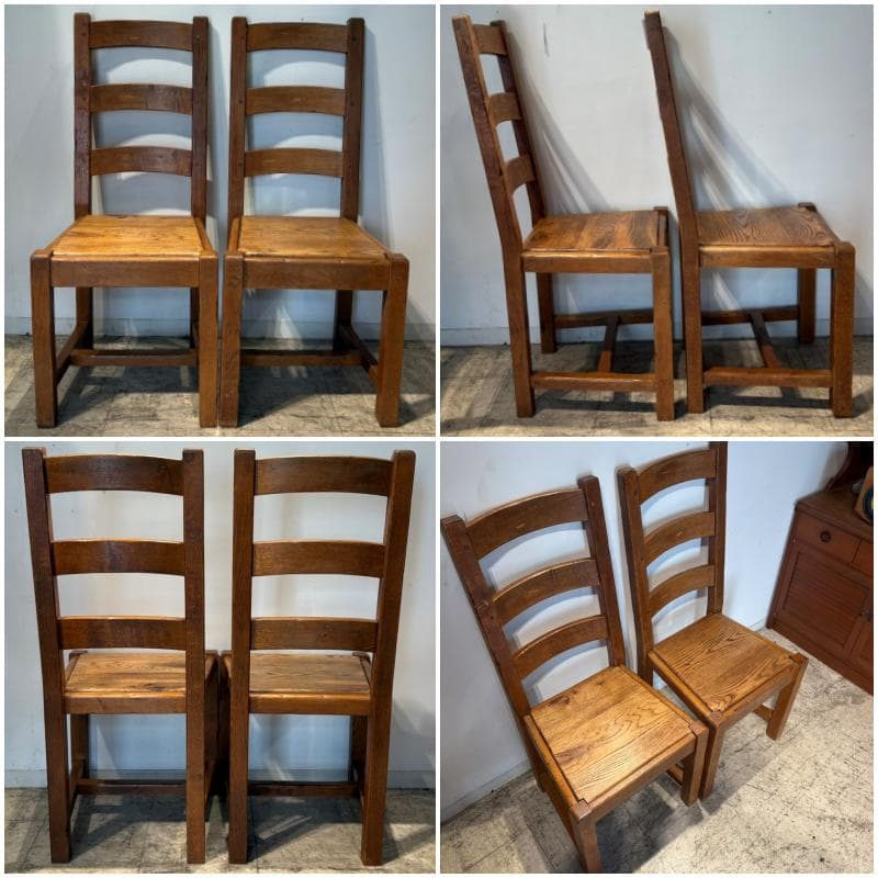 M♦Sale東名　希少　アンティーク オーク　総無垢ダイニング4点セット