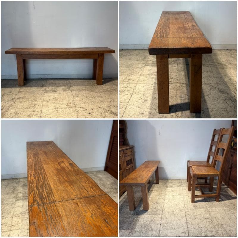 M♦Sale東名　希少　アンティーク オーク　総無垢ダイニング4点セット