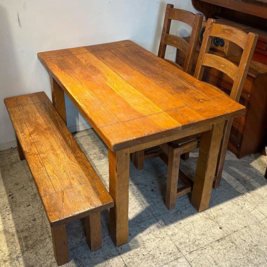 M♦Sale東名　希少　アンティーク オーク　総無垢ダイニング4点セット