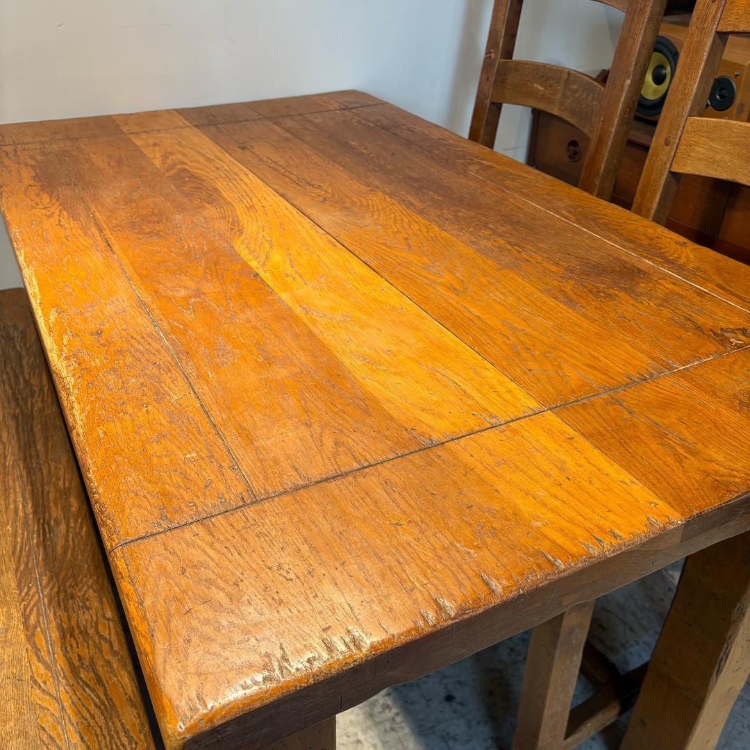 M♦Sale東名　希少　アンティーク オーク　総無垢ダイニング4点セット