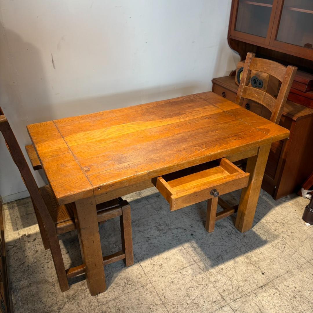 M♦Sale東名　希少　アンティーク オーク　総無垢ダイニング4点セット