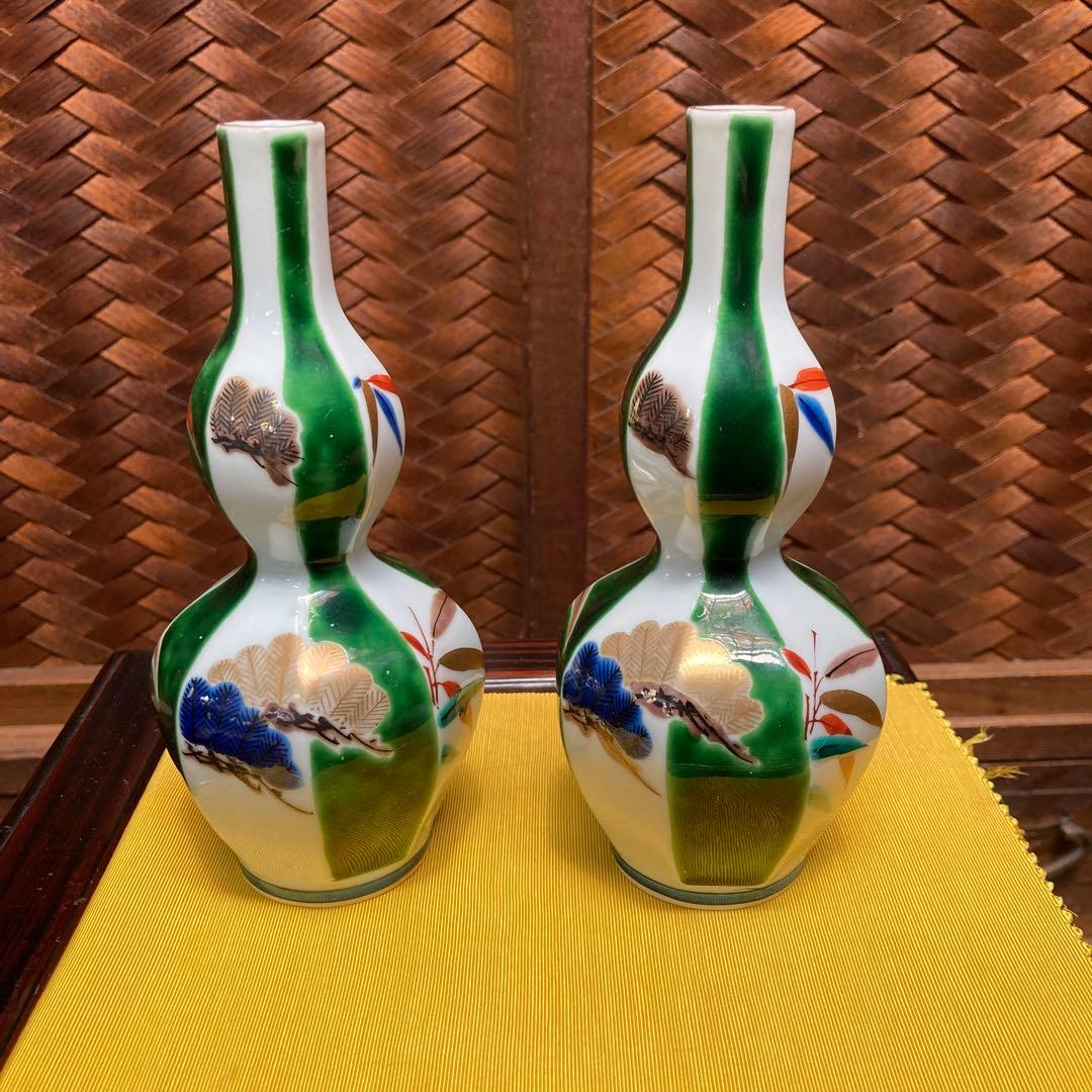 古九谷　色絵　徳利壱対　山岸政山　手描き　供箱付