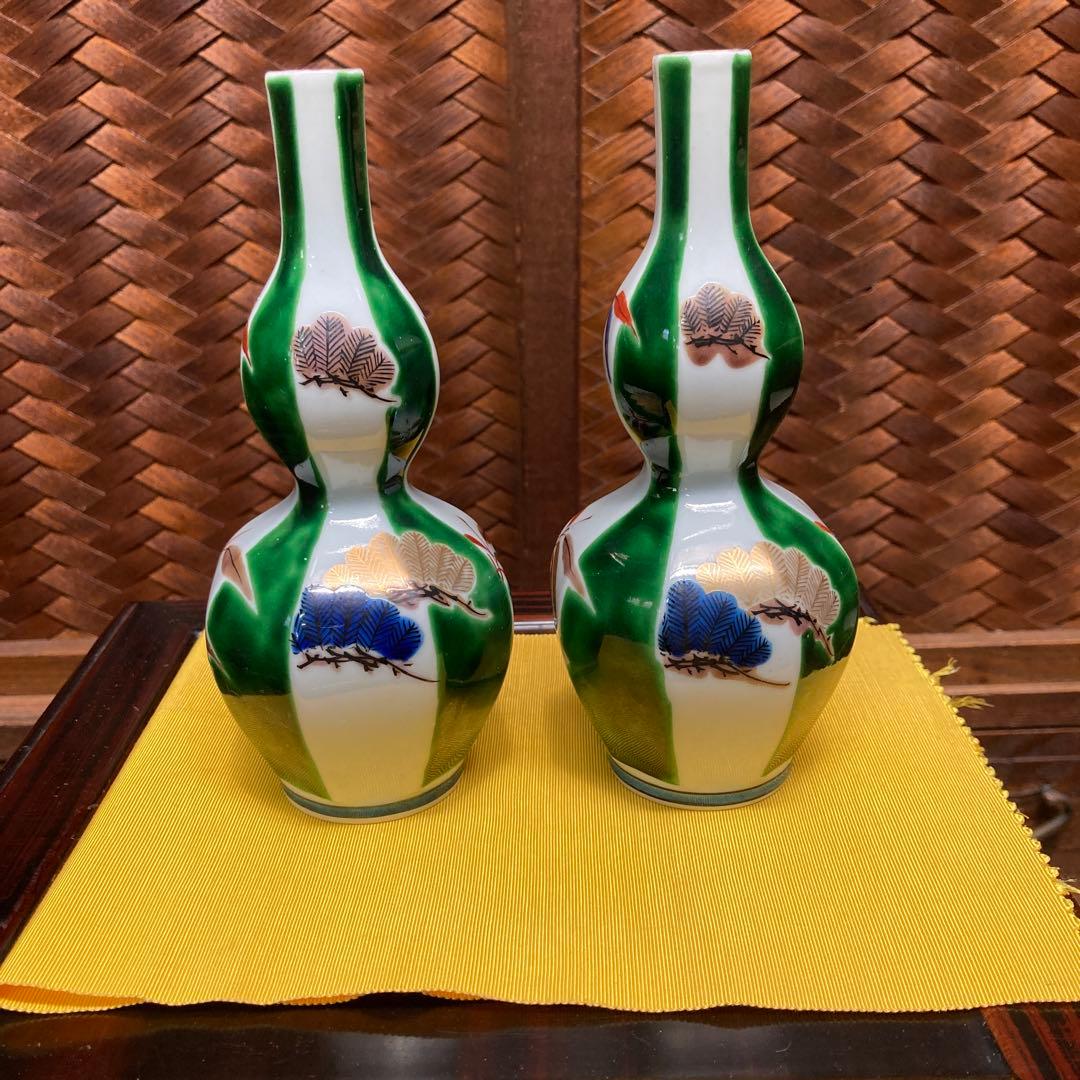 古九谷　色絵　徳利壱対　山岸政山　手描き　供箱付