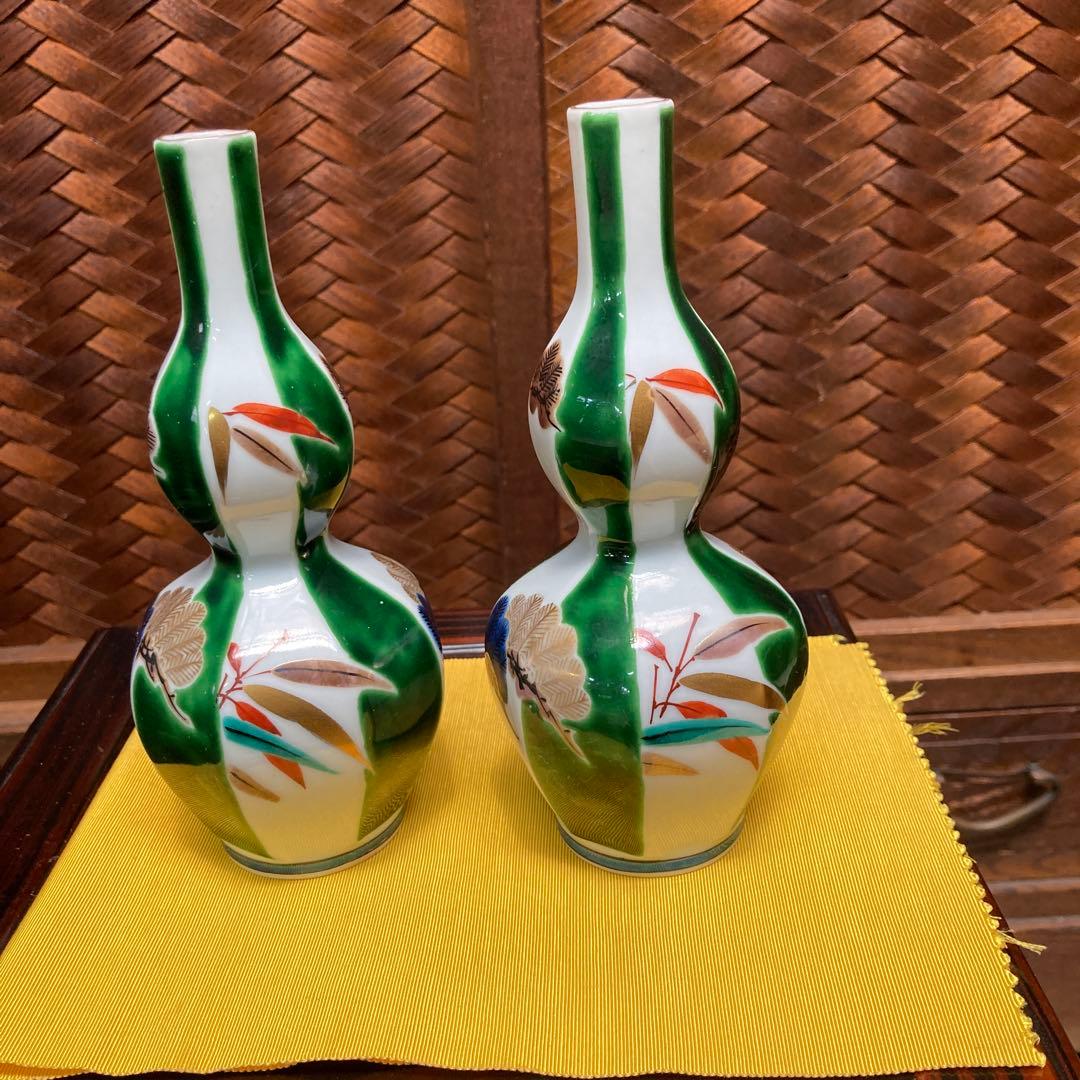 古九谷　色絵　徳利壱対　山岸政山　手描き　供箱付